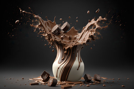 illustration of chocolate milk splash on a black background.の素材