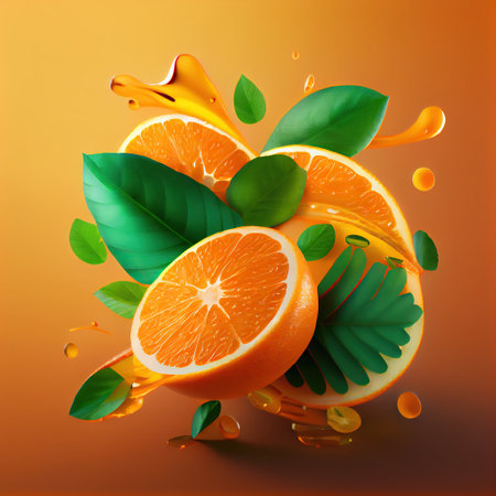 orange with leaves.の素材