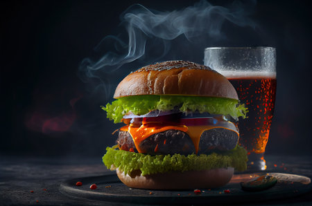 illustration of the big burger and pint.の素材