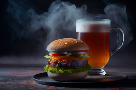 illustration of the big burger and pint.の素材