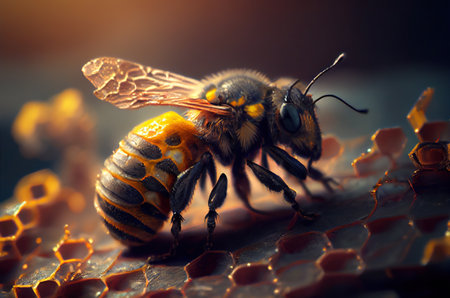 illustration of the bee with honeycomb.の素材