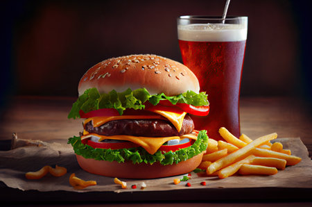 illustration of the big tasty burger with french fries and drink.の素材