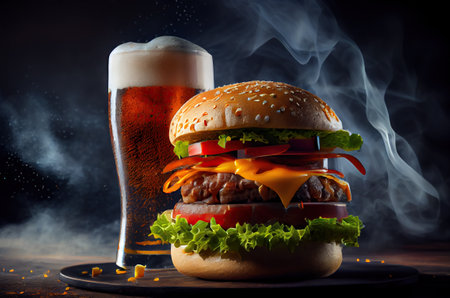 illustration of the big burger and pint.の素材