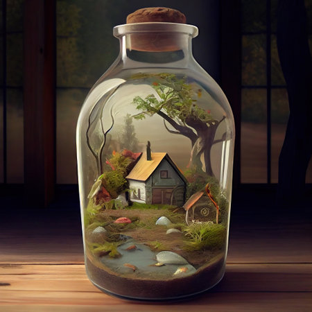 illustration of a little house in a bottle.の素材