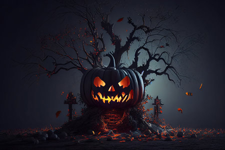 illustration of a halloween pumpkin head.の素材