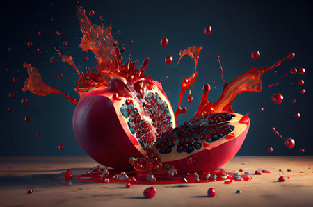 illustration of a falling pomegranate with juice splash.の素材
