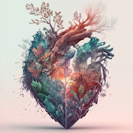 illustration of the painted nature in heart shape.の素材
