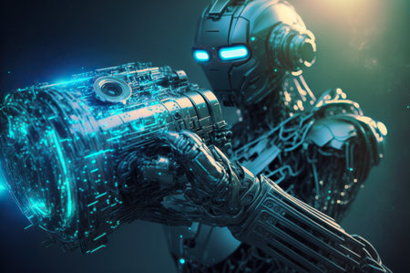 illustration of the robot with blaster.の素材