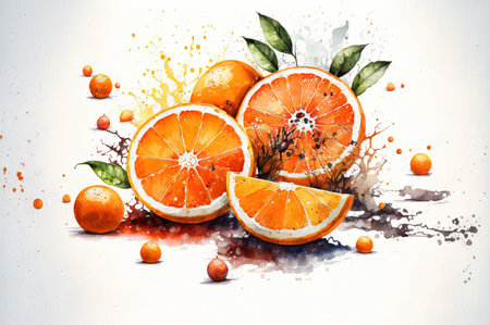 illustration of watercolor painting oranges on the white background.の素材