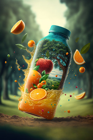 illustration of the design of natural fruit juice bottle.の素材