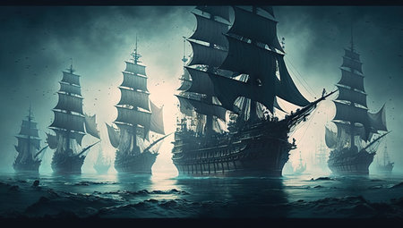 illustration of the mystical ships.の素材