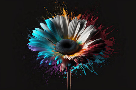illustration of colorful flowers on the black background.の素材