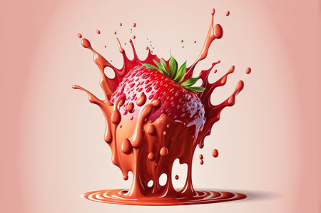 illustration of the strawberry with juice splash.の素材