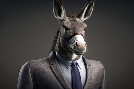 portrait of donkey dressed in a formal business suit.の素材
