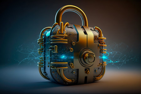 concept of cybersecurity, locked suitcase.の素材