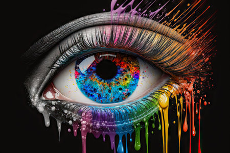 close up eye with colorful paints.の素材