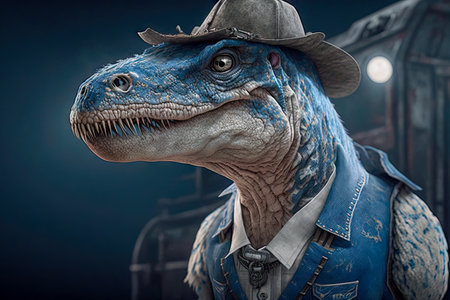 portrait of a predatory dinosaur in dandy clothes.の素材