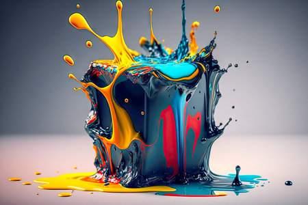 colorful paint splash in bowl.の素材