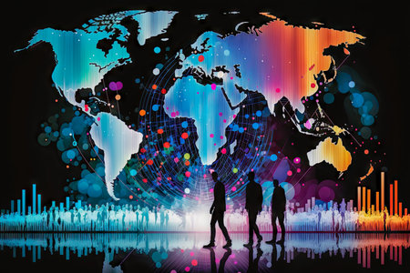 concept of the worldwide business, people on the global map background.の素材