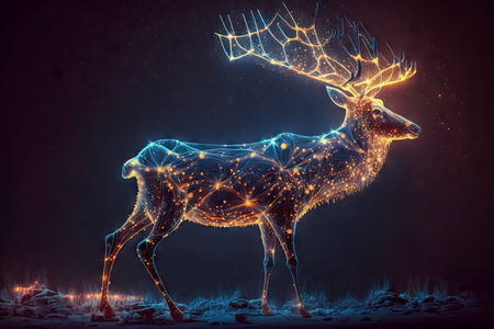 magic deer covered glowing lights.の素材