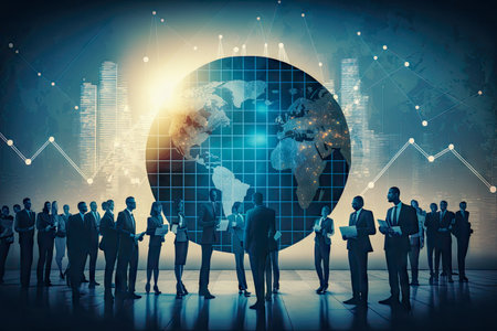 concept of the worldwide business, people on the global map background.の素材