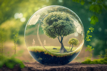 green trees in the glass ball.の素材
