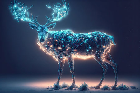 magic deer covered glowing lights.の素材