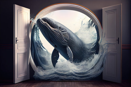 whale jumping up of water portal.の素材