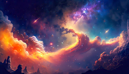 fantasy space sky with beautiful stars and galaxies.の素材
