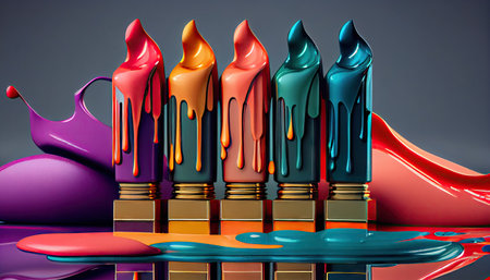 colorful lipsticks on the black background.の素材
