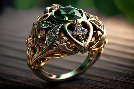 gold ring with emerald stone.の素材