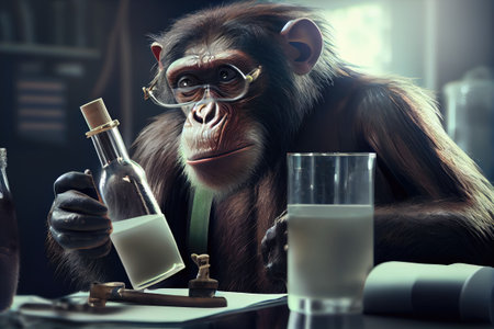 chimpanzee dressed in a lab coat.の素材