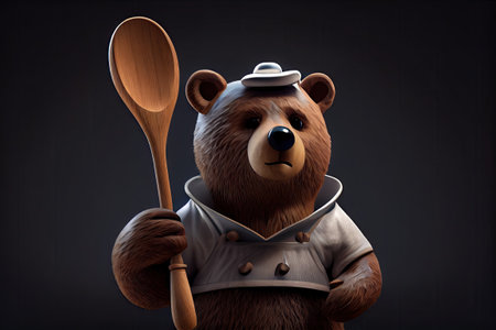 bear with wooden spoon in chef's hat.の素材