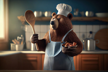 bear with wooden spoon in chef's hat.の素材