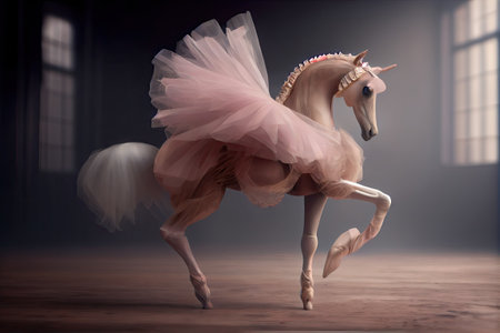 horse dressed in a ballerina tutu and ballet shoes.の素材