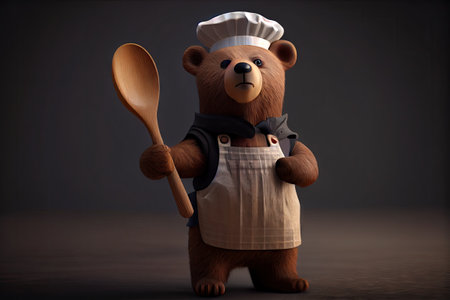 bear with wooden spoon in chef's hat.の素材