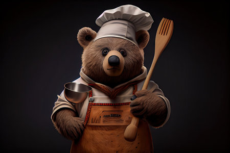 bear with wooden spoon in chef's hat.の素材