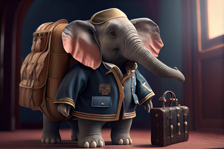 elephant dressed in a pilot form.の素材