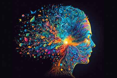 art with human head burst with colors.の素材
