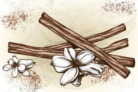 vanilla sticks and flower spice label with copy space.の素材