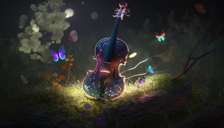magic violin on the meadow.の素材