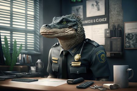 crocodile in a police uniform.の素材