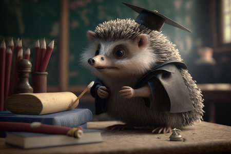 hedgehog in a graduation gown.の素材