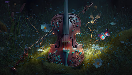 magic violin on the meadow.の素材