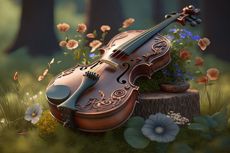 magic violin on the meadow.の素材