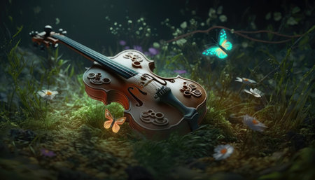magic violin on the meadow.の素材