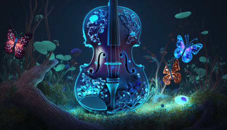 magic violin on the meadow.の素材