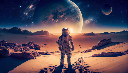 astronaut standing on the other planet.の素材