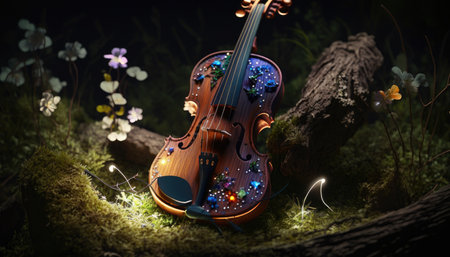 magic violin on the meadow.の素材