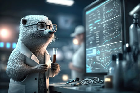 otter a scientist in a laboratory.の素材